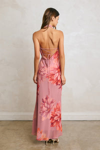 Bella Fiore Floral Cowl Neck Halter Maxi Dress