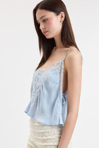 Sweet Mirage Lace Point Cami Crop Top in Light Blue