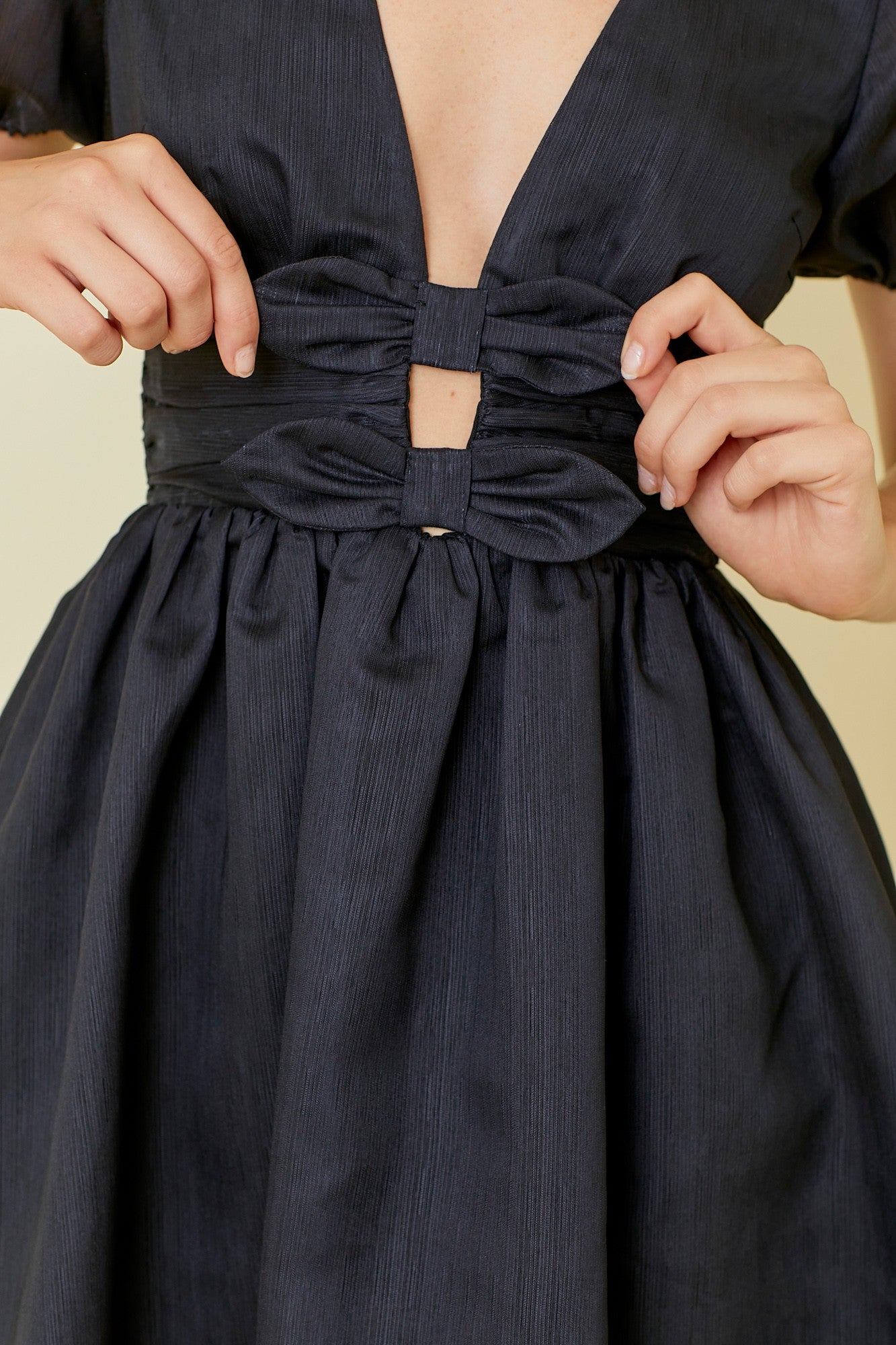 Alexis Deep V Bow Detail Black Party Dress Final Sale Medium. / Black Alexis Deep V Bow Detail Black Party Dress Final Sale Medium. / Black