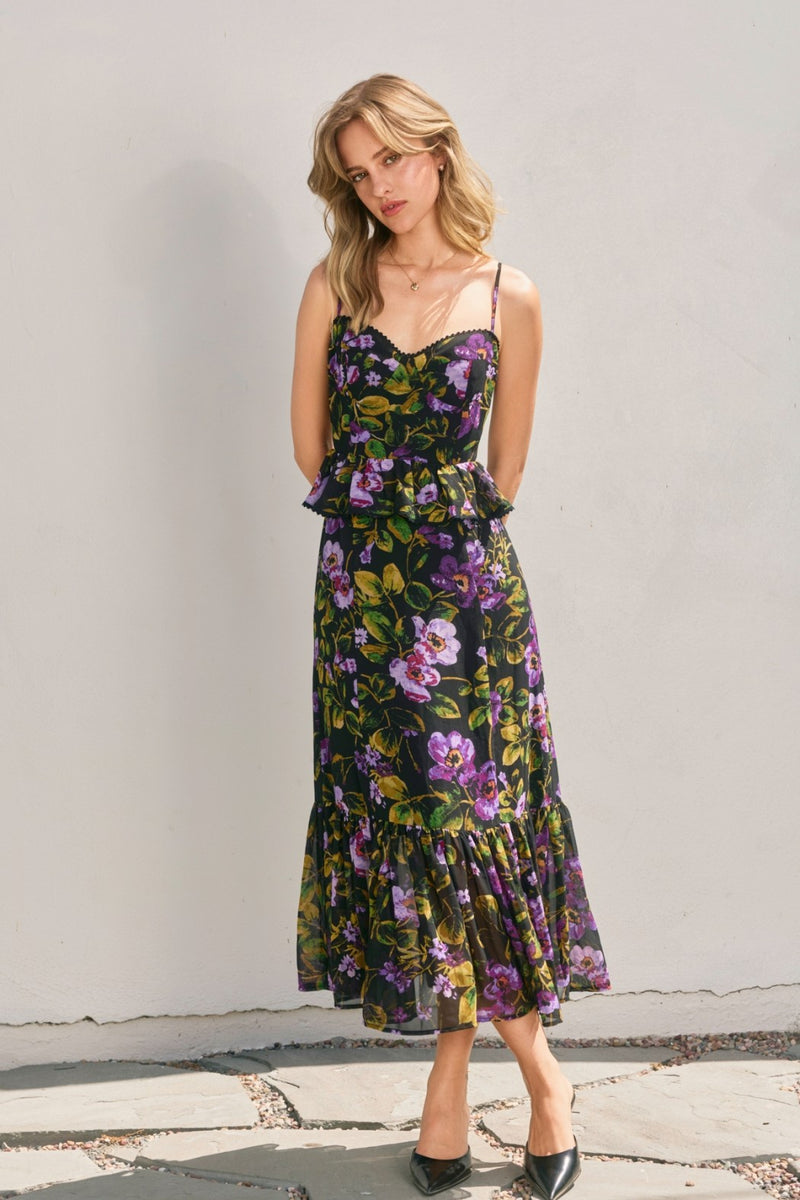 Midnight Violets Lurex Ruffled Dress