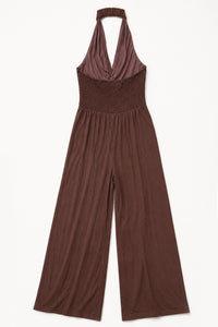 Miró Abstract Print Halter Jumpsuit in Chocolate