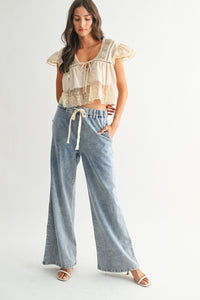 Lucia Lace Trim Tie Front Blouse