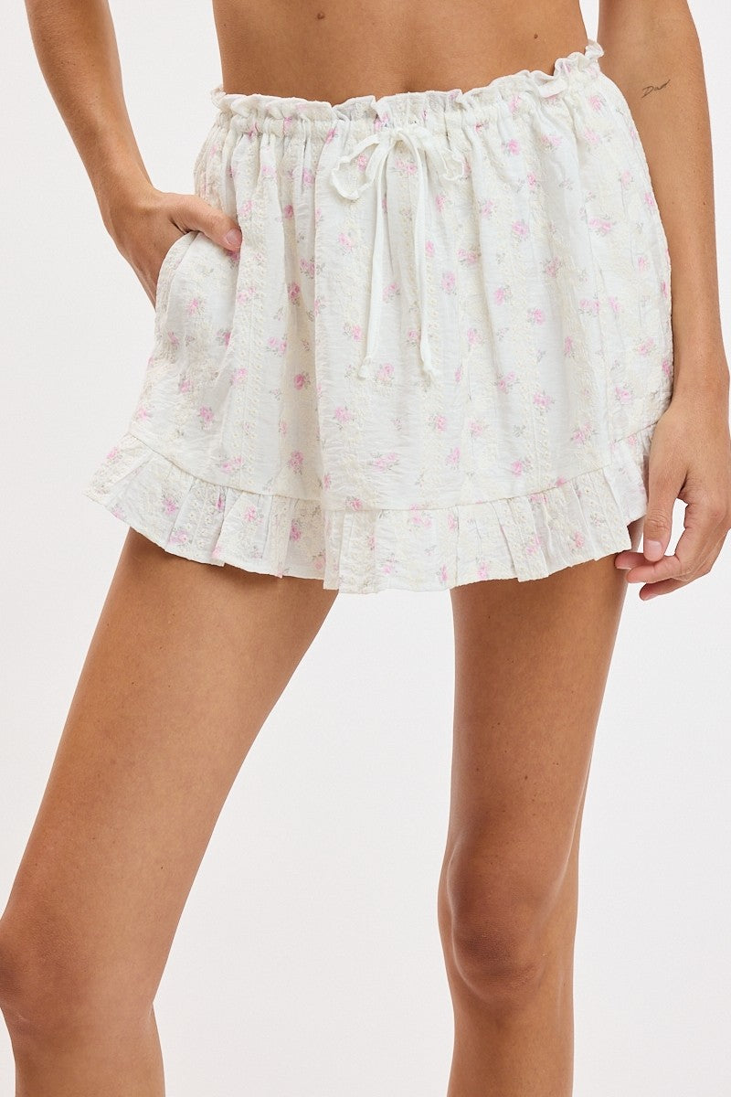 Rosette Floral Eyelet Ruffle Top & Mini Skirt Set