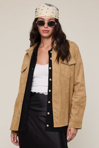 Button Down Vegan Suede Jacket