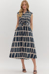 Abstract Print Midi in Navy