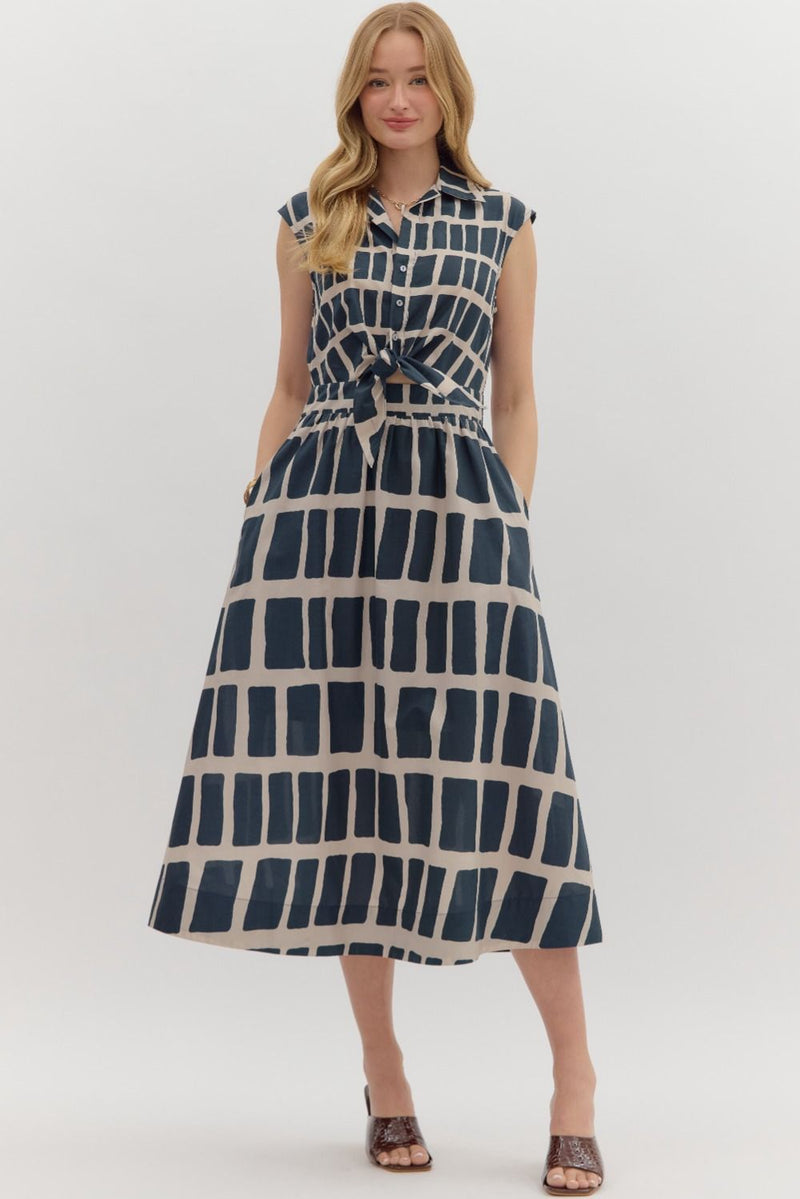 Abstract Print Midi in Navy
