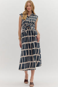 Abstract Print Midi in Navy