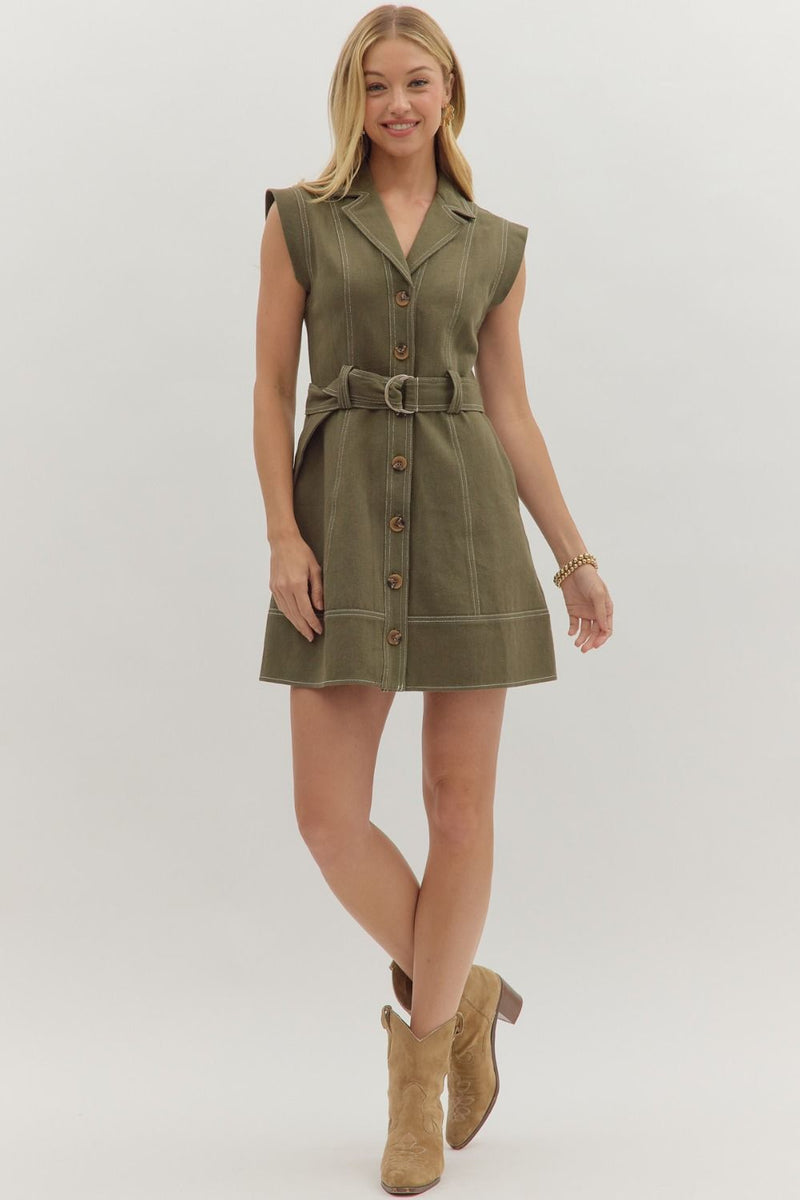 Olive You Button Front Mini Dress