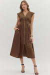 My Way Zip Front Midi Dress in Chocolate