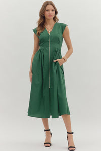 My Way Zip Front Midi Dress in Hunter Green