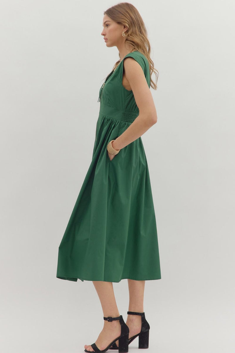 My Way Zip Front Midi Dress in Hunter Green