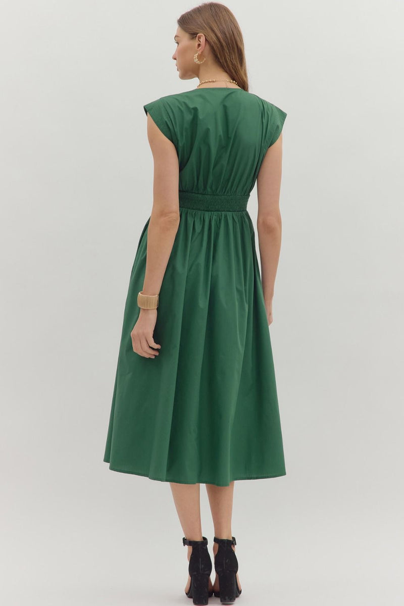 My Way Zip Front Midi Dress in Hunter Green