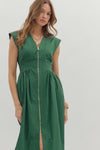 My Way Zip Front Midi Dress in Hunter Green