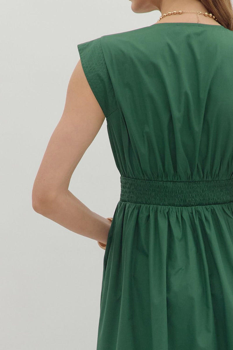 My Way Zip Front Midi Dress in Hunter Green