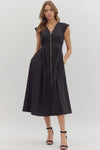My Way Zip Front Midi Dress in Black