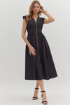 My Way Zip Front Midi Dress in Black