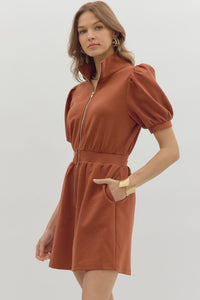 Downtown Zip Front Mini Dress in Rust