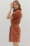 Downtown Zip Front Mini Dress in Rust