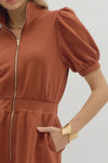 Downtown Zip Front Mini Dress in Rust