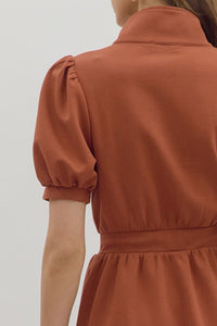 Downtown Zip Front Mini Dress in Rust