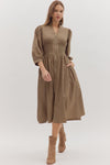 Mariana Zip Front Midi Dress in Mocha