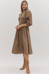 Mariana Zip Front Midi Dress in Mocha