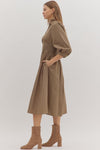 Mariana Zip Front Midi Dress in Mocha