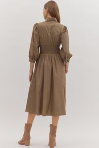 Mariana Zip Front Midi Dress in Mocha