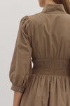 Mariana Zip Front Midi Dress in Mocha