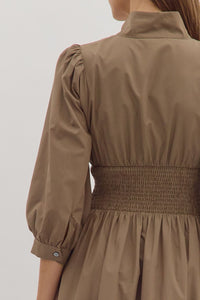 Mariana Zip Front Midi Dress in Mocha
