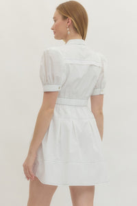 Allia Puff Sleeve Button Front Dress in Off White