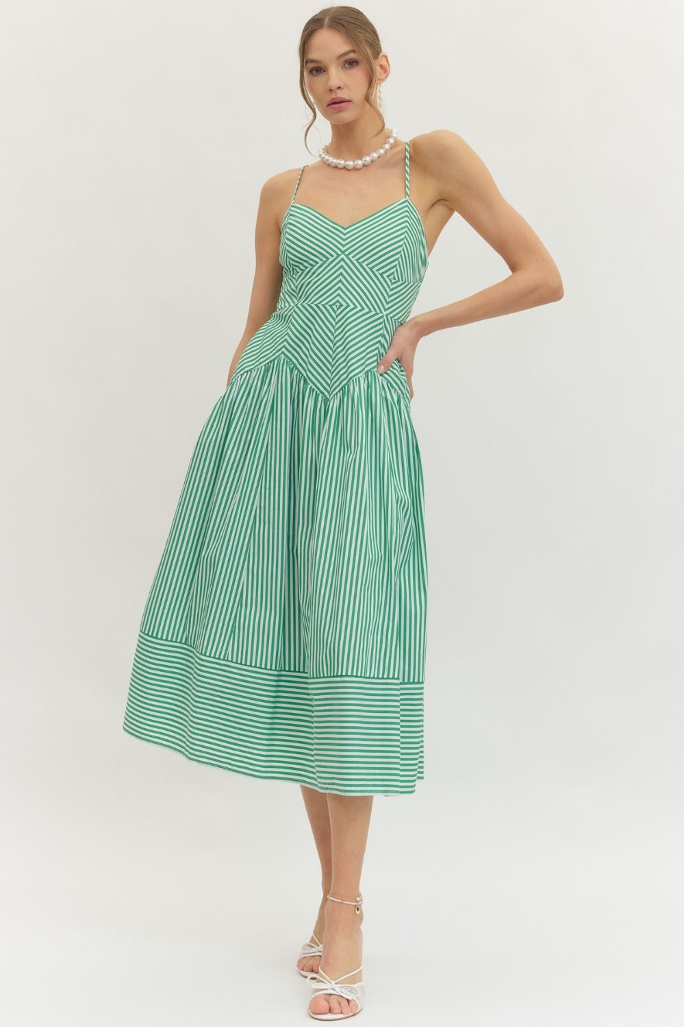 The Right Stripe Midi Dress in Green