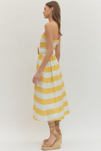 The Vineyard Stripe Belted Midi Dress in Lemon