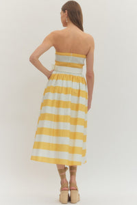 The Vineyard Stripe Belted Midi Dress in Lemon