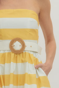 The Vineyard Stripe Belted Midi Dress in Lemon