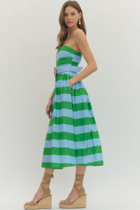 The Vineyard Stripe Belted Midi Dress in Green