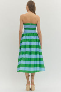 The Vineyard Stripe Belted Midi Dress in Green