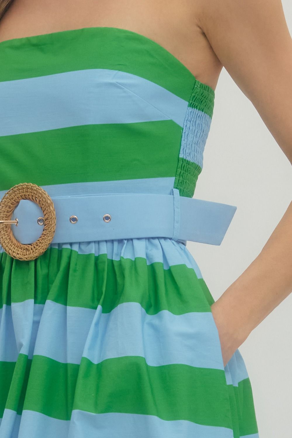 The Vineyard Stripe Belted Midi Dress in Green