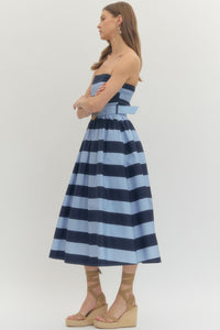 The Vineyard Stripe Belted Midi Dress in Navy