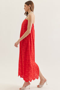 Solid Strapless Lace Dress in Red