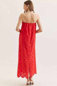 Solid Strapless Lace Dress in Red