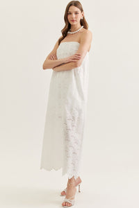 Solid Strapless Lace Dress in White