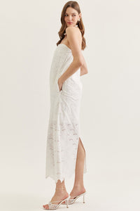 Solid Strapless Lace Dress in White