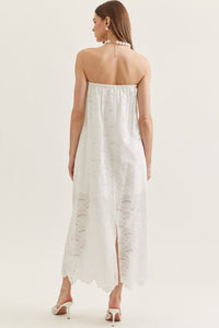 Solid Strapless Lace Dress in White
