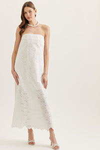 Solid Strapless Lace Dress in White