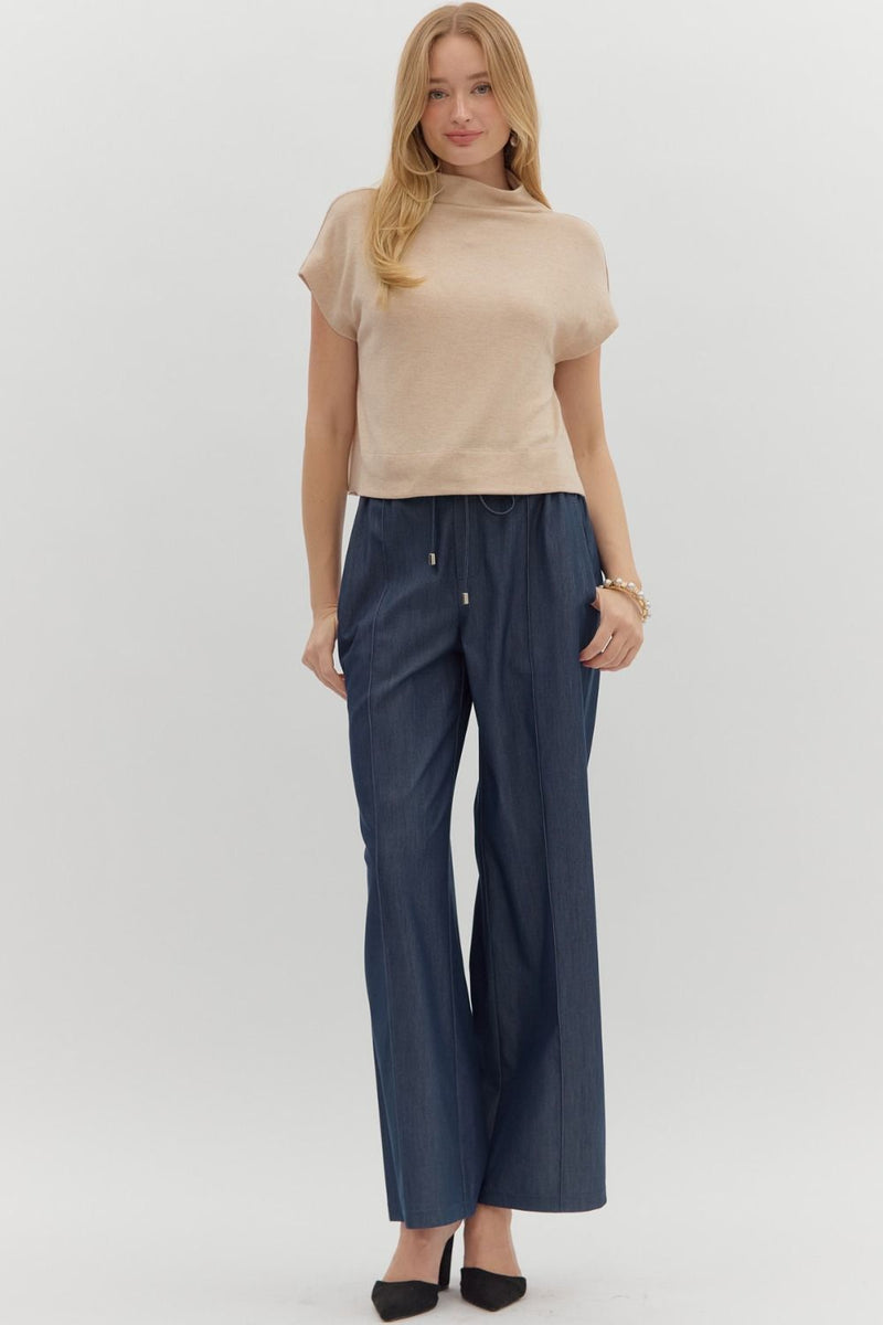 Aubrey Knit Mock Neck Top in Oatmeal