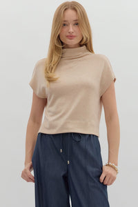 Aubrey Knit Mock Neck Top in Oatmeal