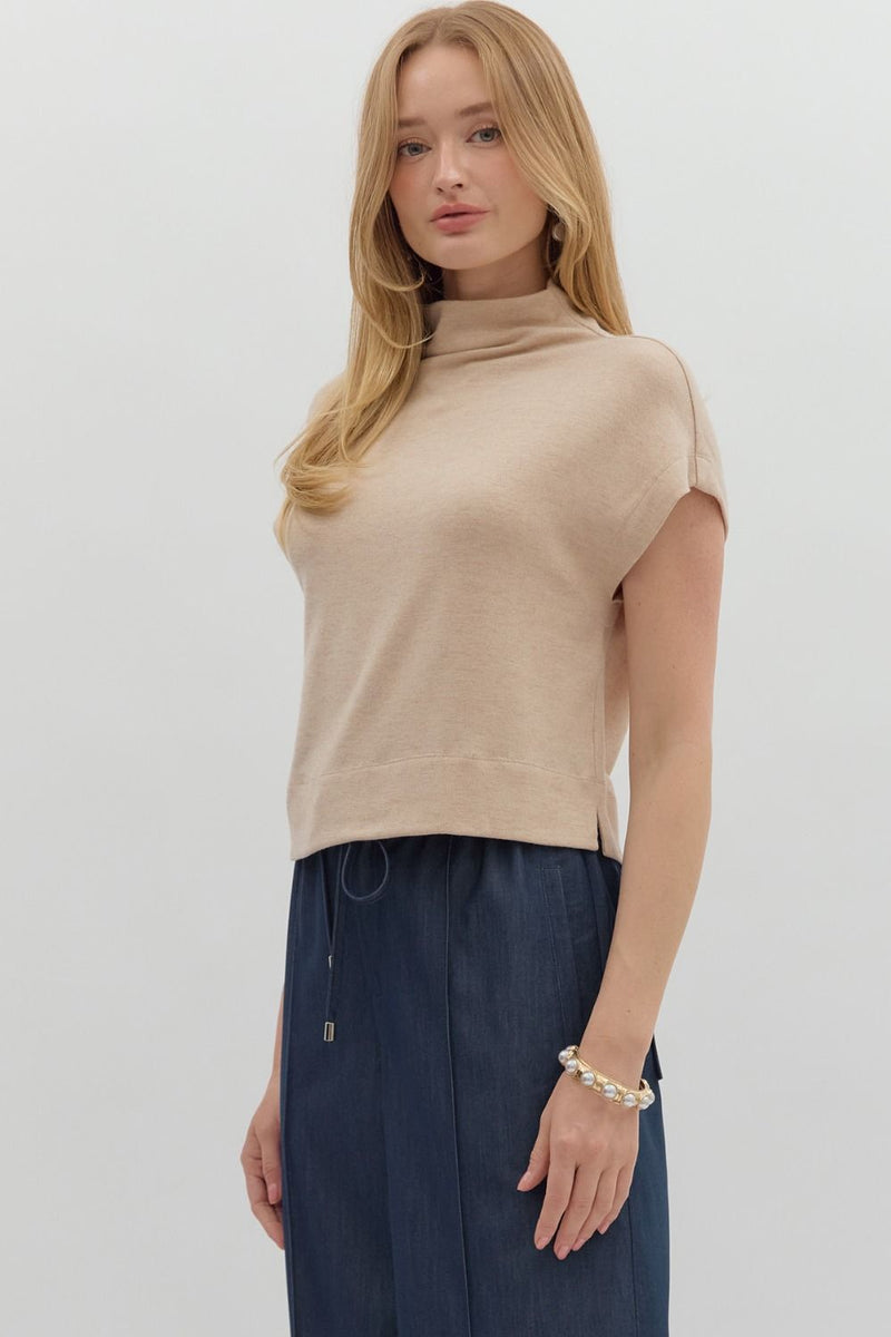 Aubrey Knit Mock Neck Top in Oatmeal