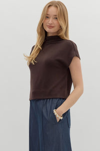 Aubrey Knit Mock Neck Top in Chocolate