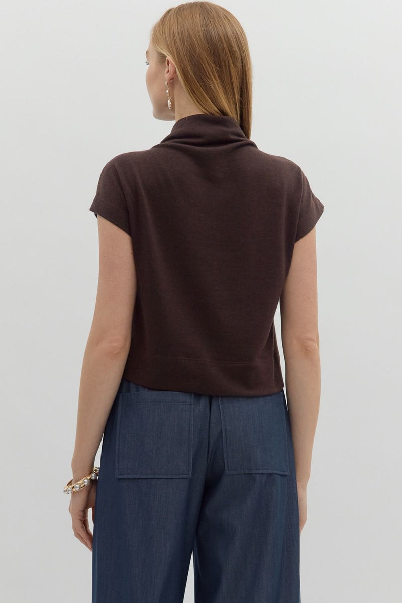 Aubrey Knit Mock Neck Top in Chocolate